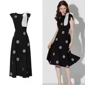 30 -  Formal Black Rose Embroidery Puff Sleeve Dresses  Bodycon A-line
